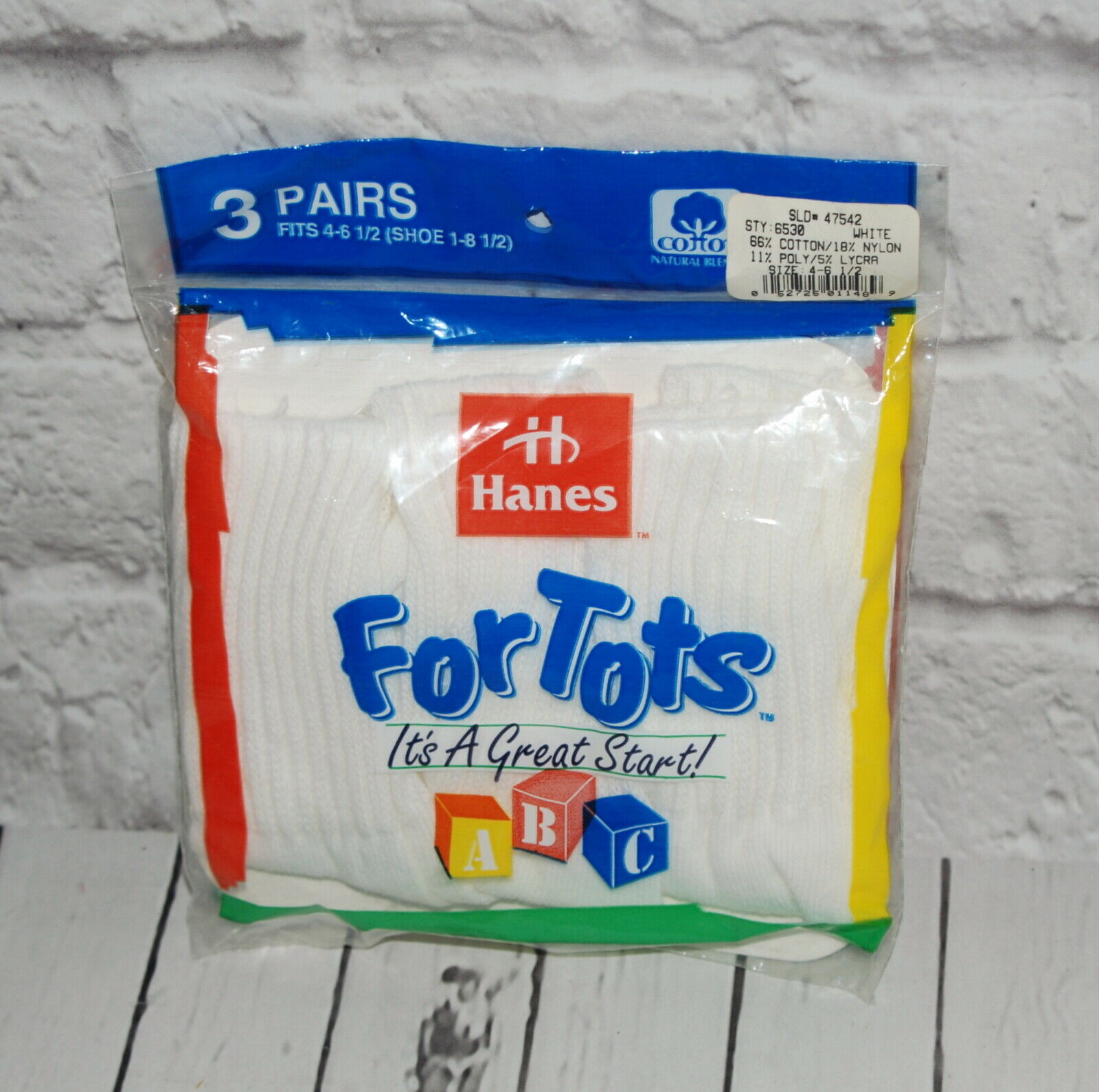 Vtg Hanes Socks For Tots 3 Pairs Crew White Size 4-6 New In Sealed Package