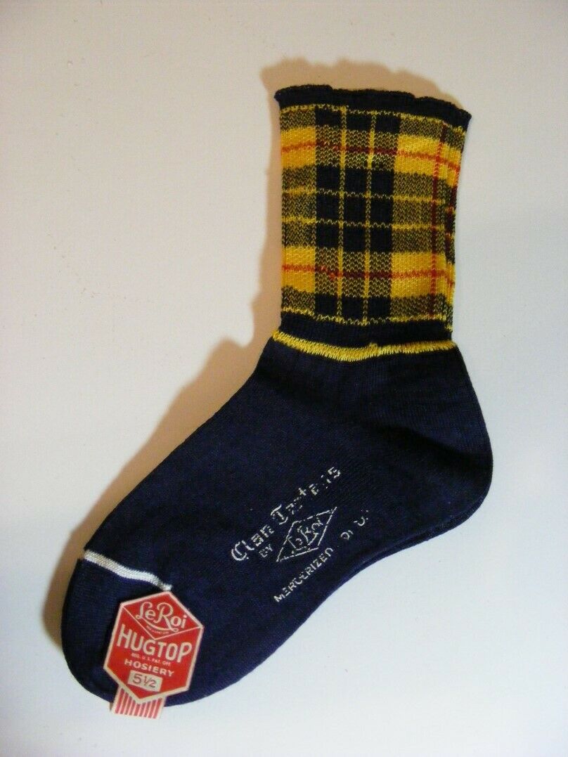 Early 1940s Clan Tartans Celtic Plaid Leroi Boy's Hosiery Socks 5 1/2 With Tags